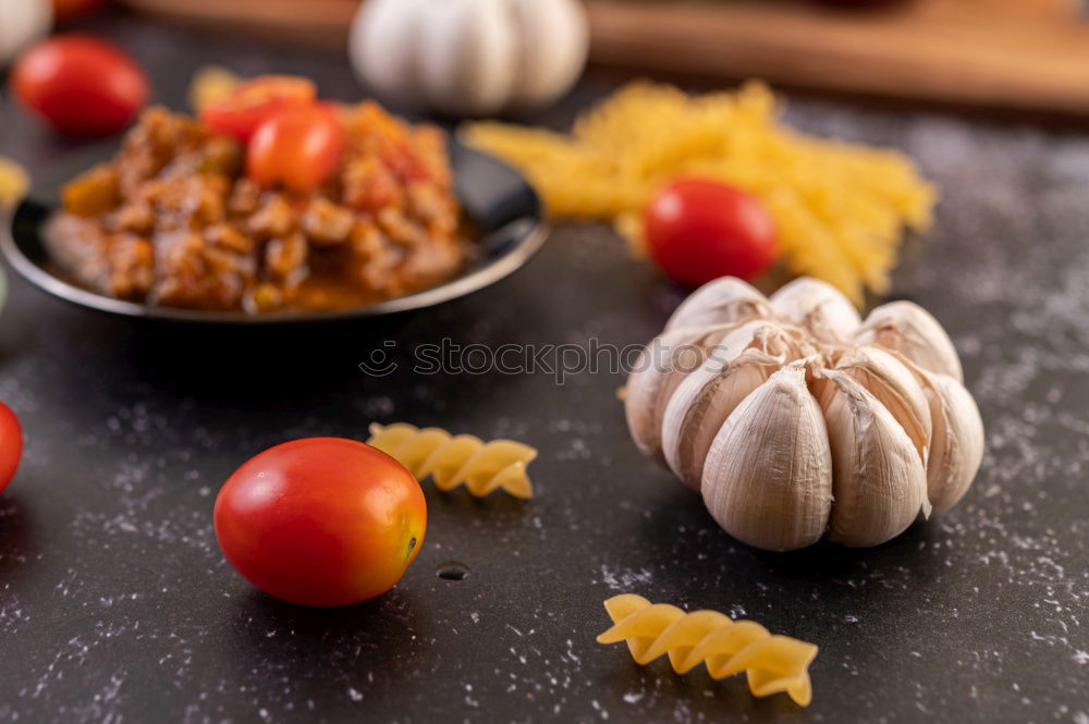 Similar – Image, Stock Photo Top view of spaghetti with tomatoes