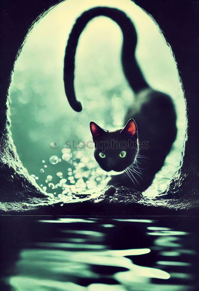 Similar – Image, Stock Photo young black cat looks anxiously over the edge of a wall into the water