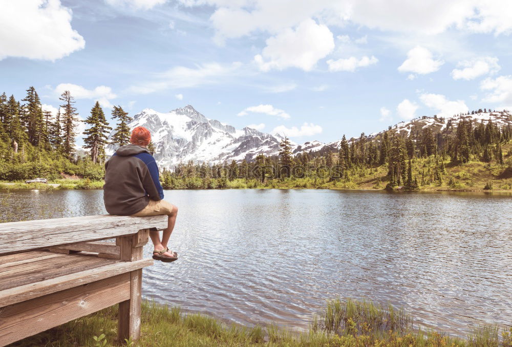 Similar – Man posing in mountains