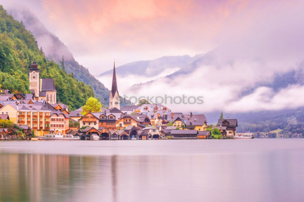 Similar – Image, Stock Photo Hallstatt town on a snowy day