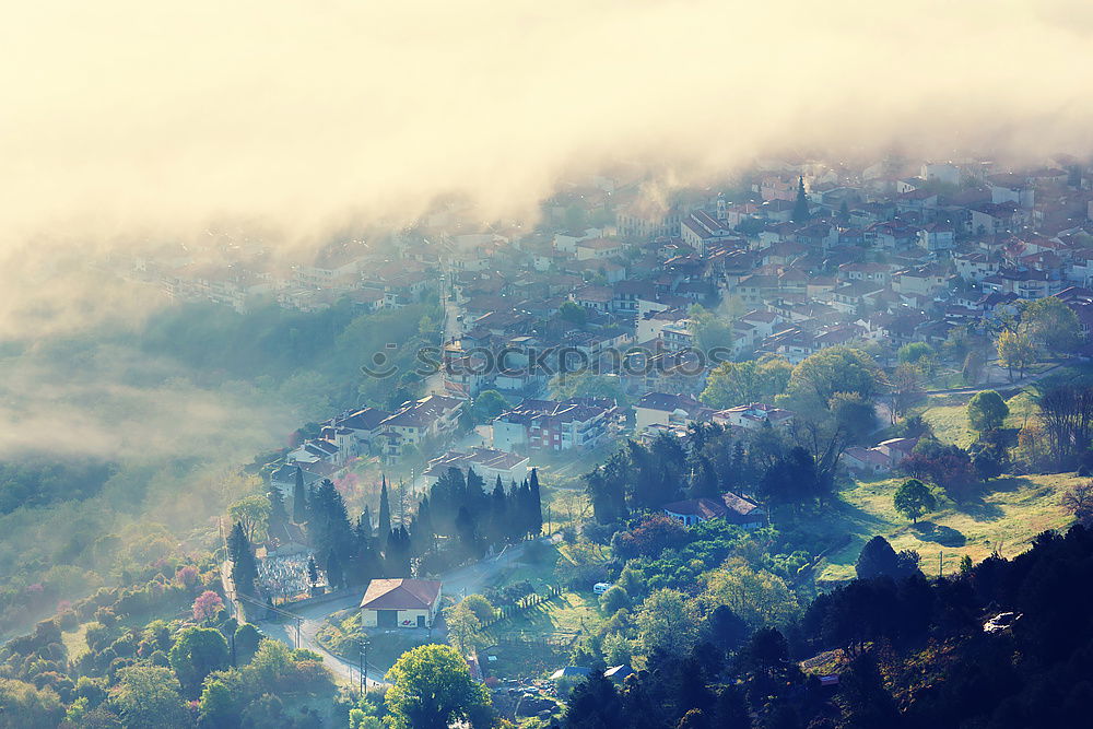 Similar – Image, Stock Photo Greek town evening panorama with red roof houses, valley and mountains in the background, Kalambaka, Thessaly, Greece