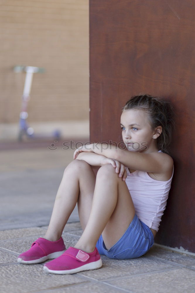 Image, Stock Photo Little girl crying with a wound on her knee