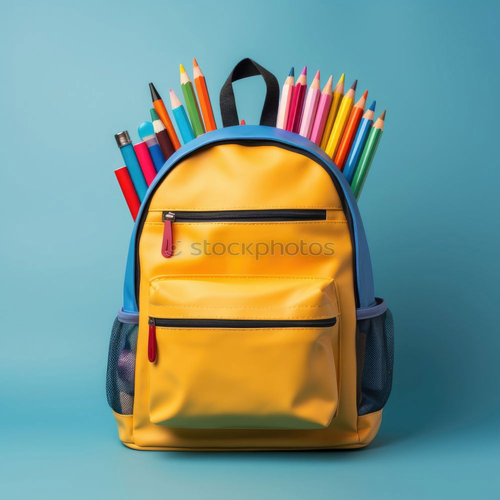 Similar – Image, Stock Photo Backpack and school supplies: magnifying glass, notepad