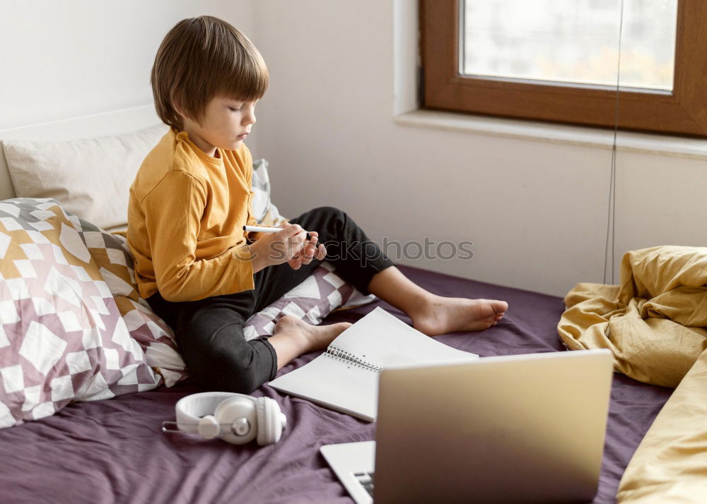 Similar – Image, Stock Photo Girl disguised as a butterfly reading with her doll