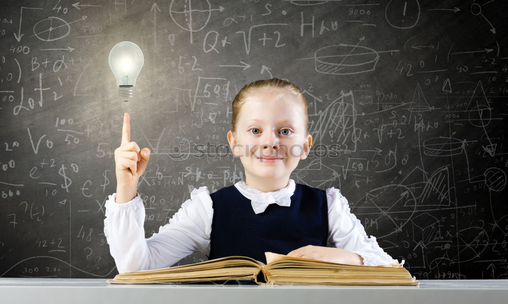 Similar – Image, Stock Photo Cute schoolgirl posing in a classroom