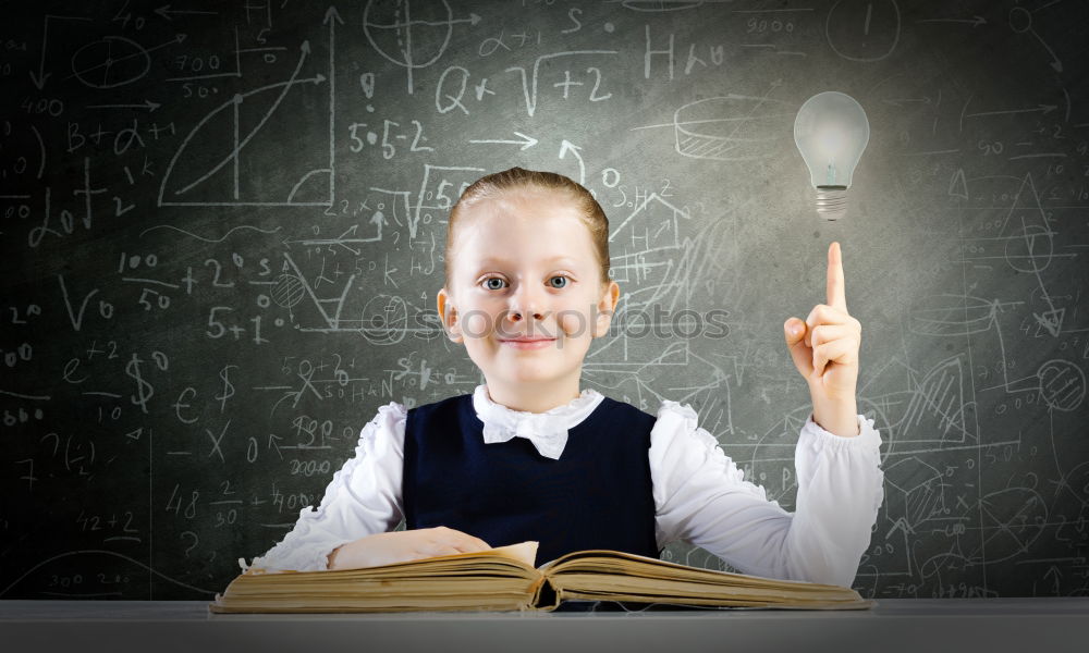 Similar – Image, Stock Photo Cute schoolgirl posing in a classroom