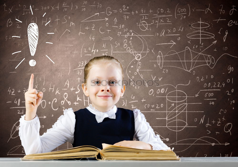 Image, Stock Photo Cute schoolgirl posing in a classroom