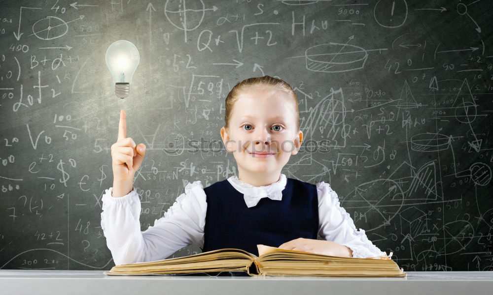 Similar – Image, Stock Photo Pupil at chalkboard with books in hand