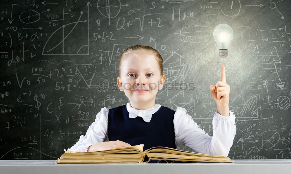 Similar – Image, Stock Photo Cute schoolgirl posing in a classroom