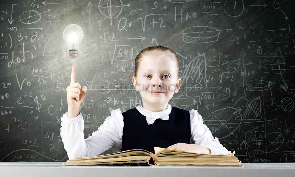 Similar – Image, Stock Photo Cute schoolgirl posing in a classroom