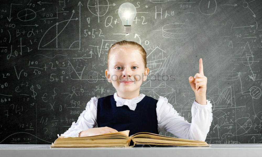 Similar – Happy schoolgirl with hand up