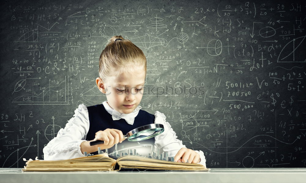 Similar – Image, Stock Photo Pupil at chalkboard with books in hand