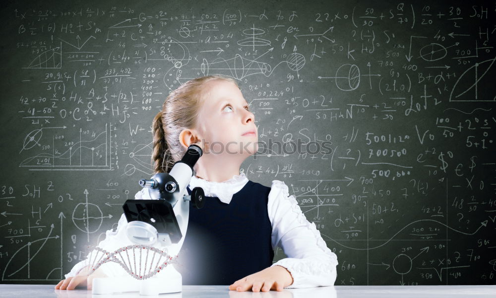 Similar – Image, Stock Photo Pupil at chalkboard with briefcase in hand