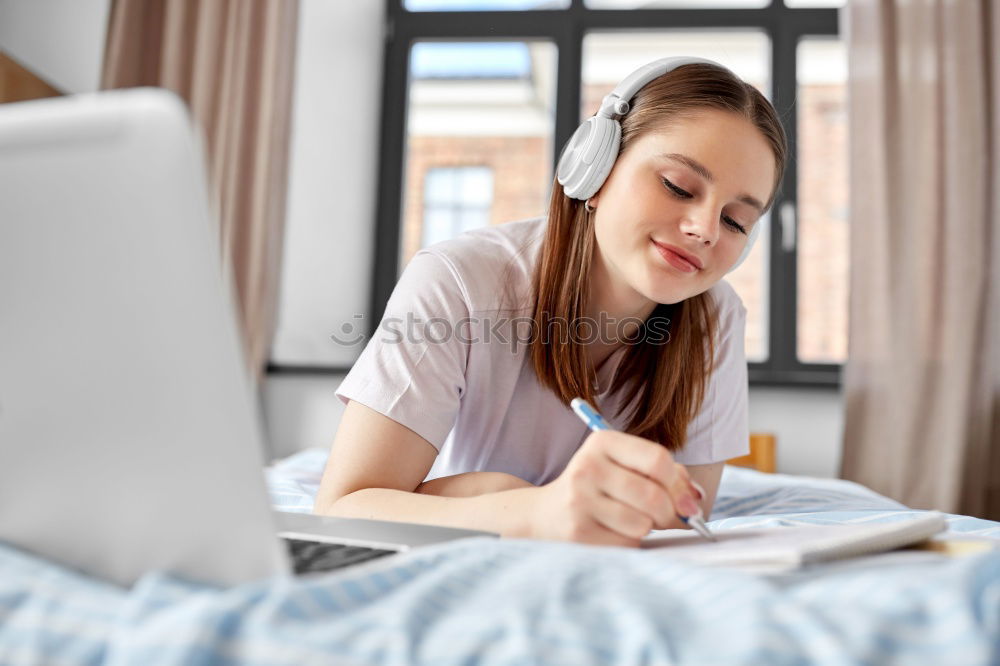 Similar – Image, Stock Photo Pretty woman writing at table