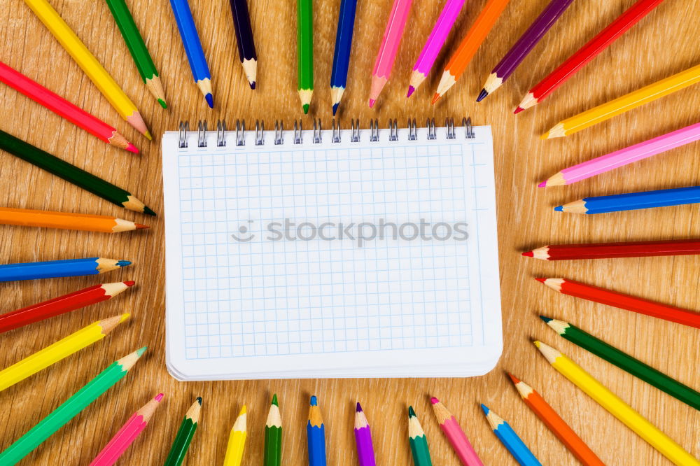 Similar – Minimal work space Colorful background with many crayons,