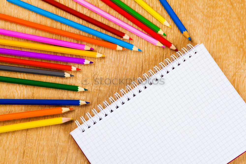 Similar – Minimal work space Colorful background with many crayons,