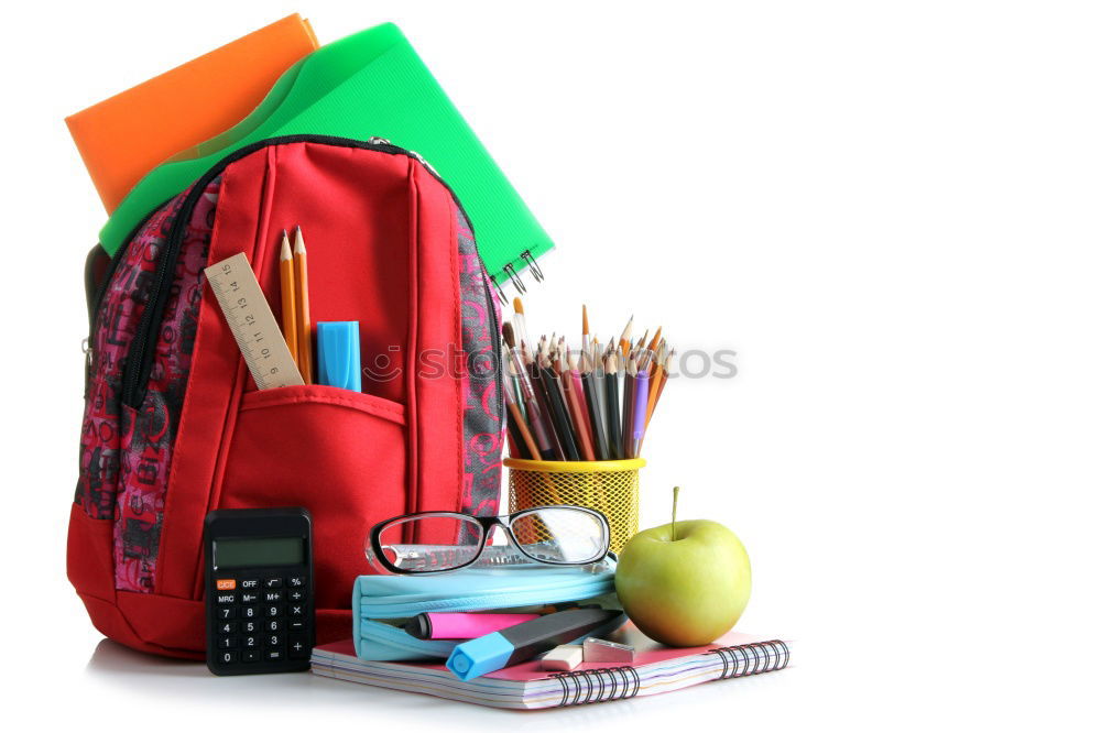 Similar – Image, Stock Photo Backpack and school supplies: books, magnifying glass, notepad