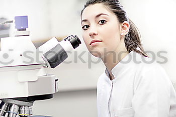 Image, Stock Photo Woman working with microscope