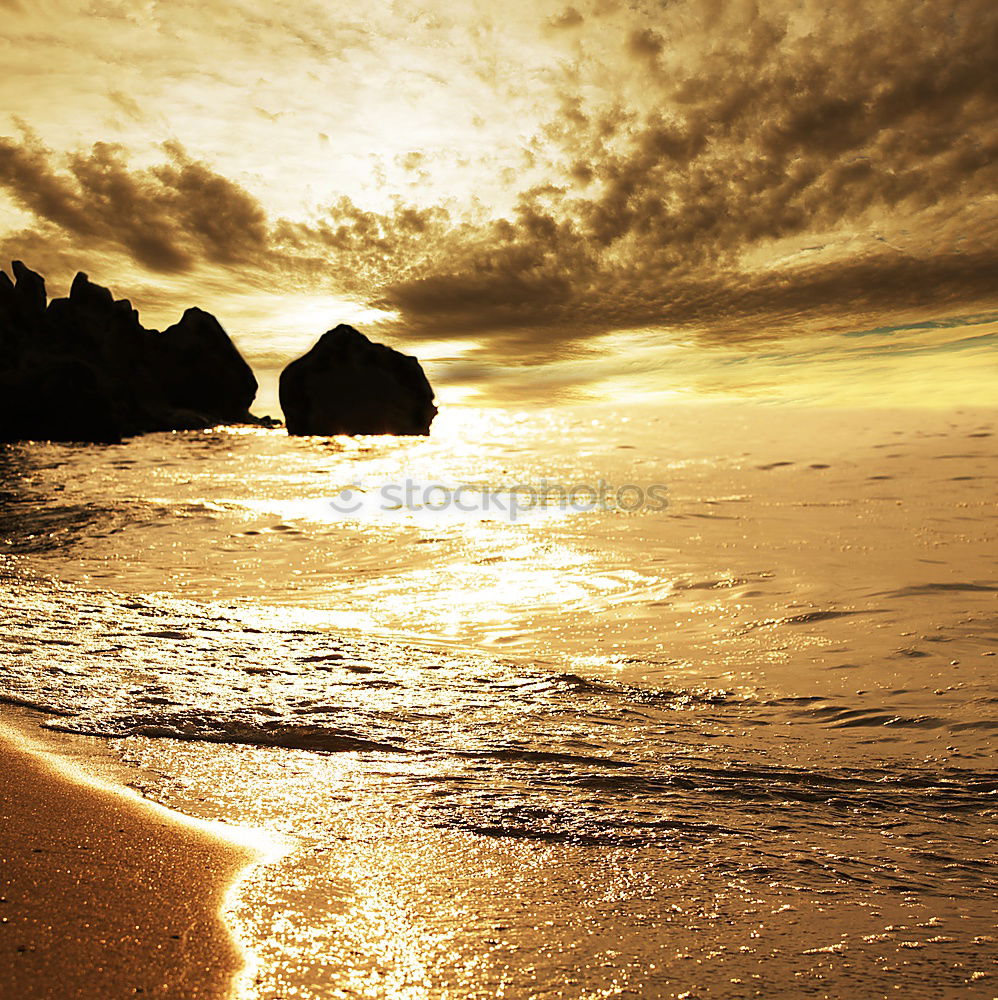 Similar – Image, Stock Photo Sunset with surfer backlit on sandy beach in Azores