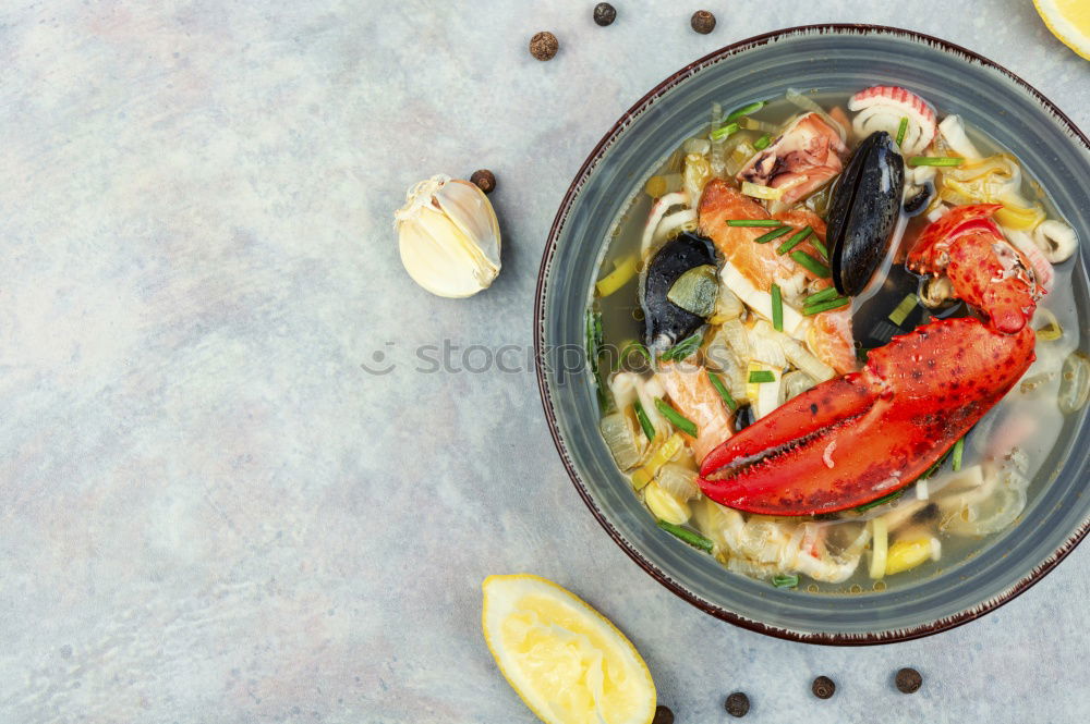 Similar – Image, Stock Photo Coconut peas soup with prawns