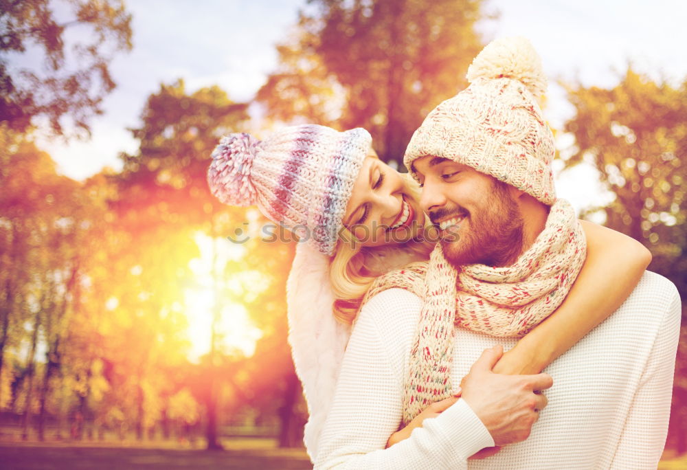 Similar – Image, Stock Photo Unrecognizable hugging couple in sunny street