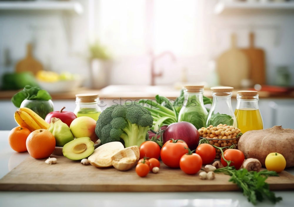 Similar – Vegetables and utensils on kitchen table