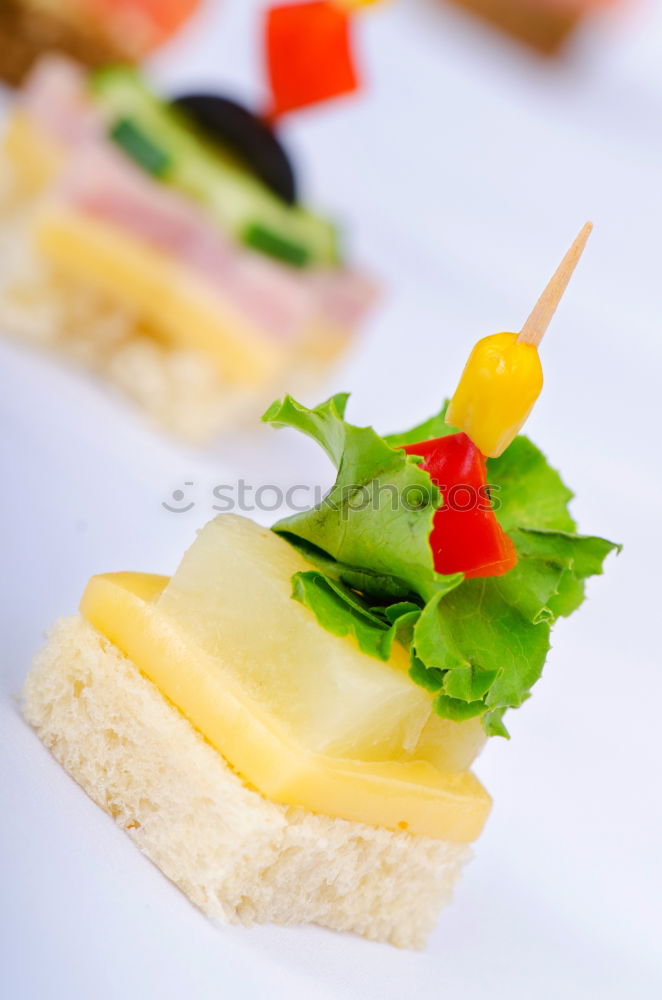 Similar – Homemade breakfast: bread with cheese, ham and lettuce, with app