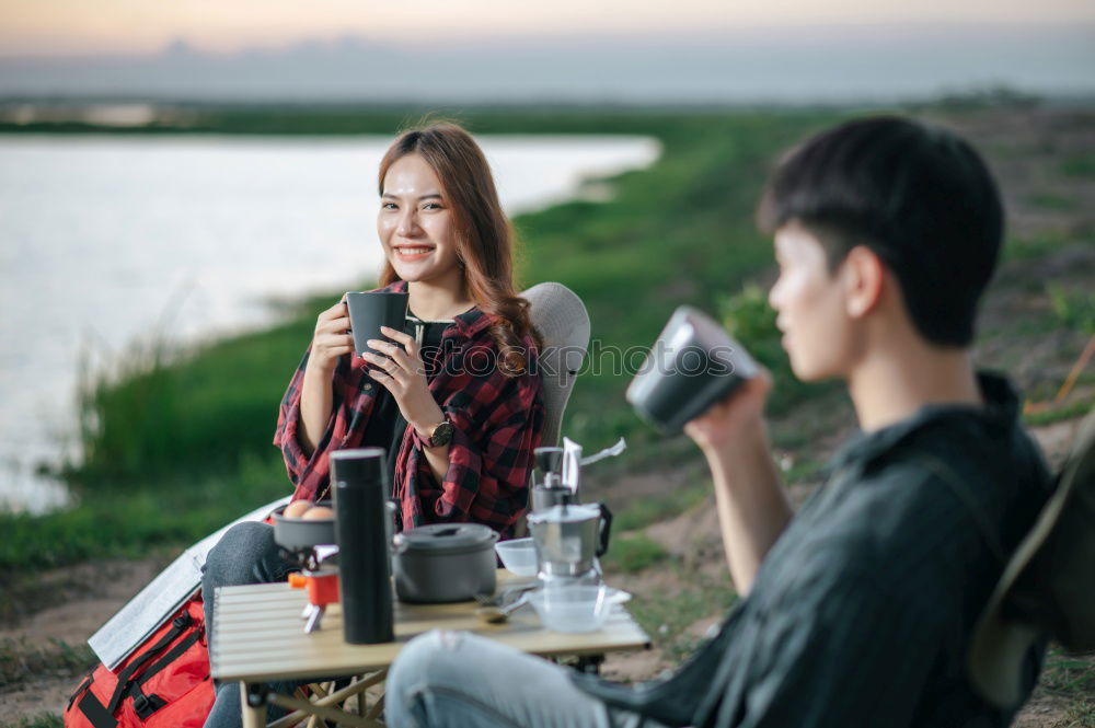 Image, Stock Photo Couple drinking wine in nature