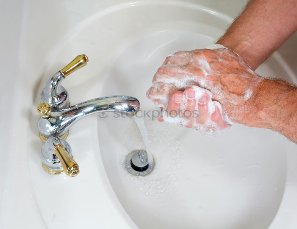 Similar – Image, Stock Photo Man rinsing his toothbrush under running water