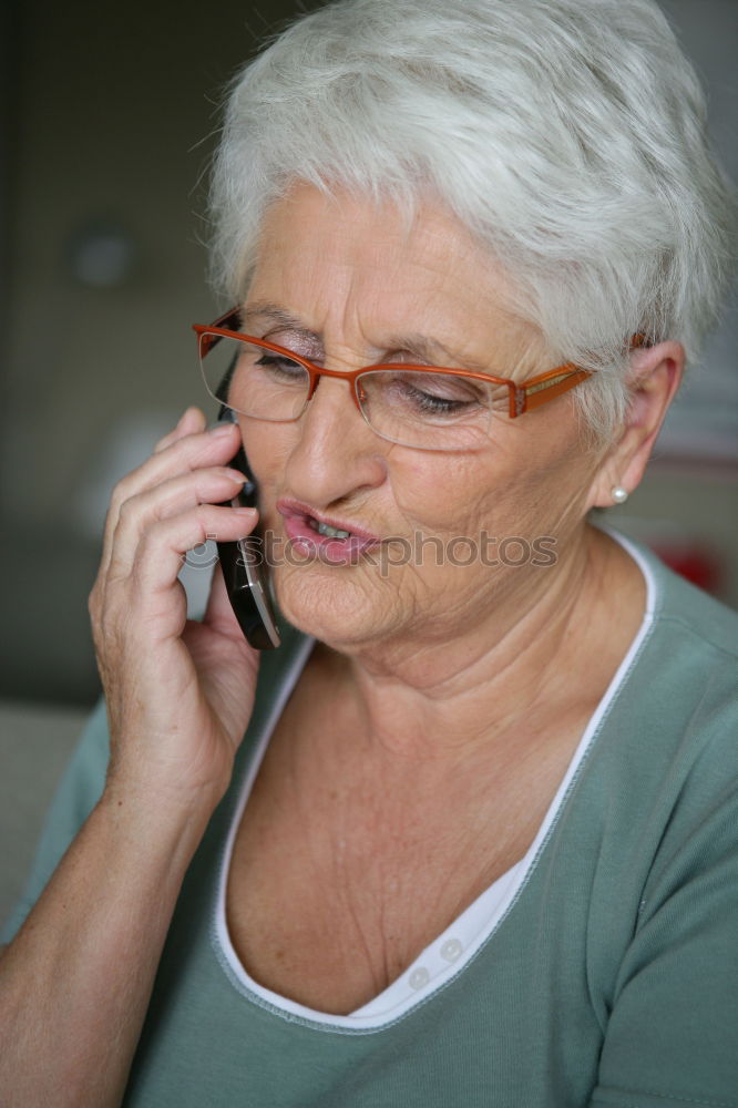 Image, Stock Photo Elderly woman on the mobile phone at home