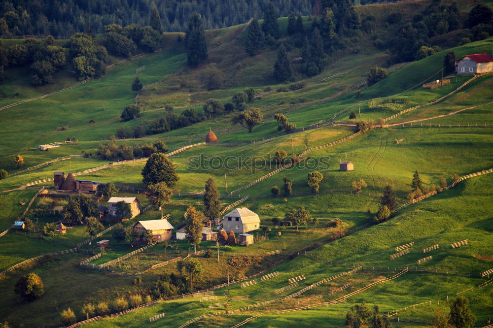 Similar – Curved serpentine road trough fall forest and village.