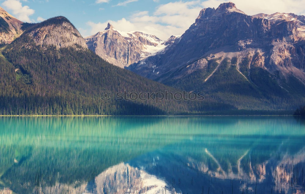 Similar – Mountain hut at Oeschinensee with intensive blue reflection