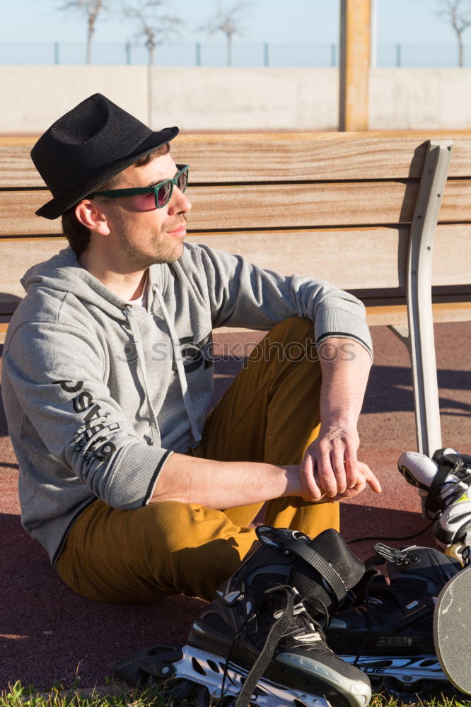 Similar – Young man wearing sunglasses on a chopper motorcycle