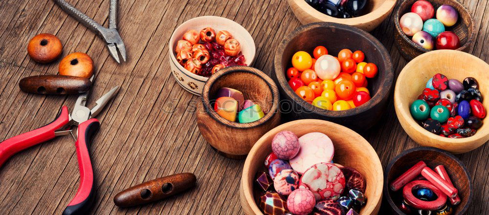 Similar – Image, Stock Photo Colorful beads in wooden bowls