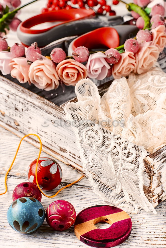 Similar – Image, Stock Photo Autumn table setting with blue plate, pumpkins and decoration at kitchen table