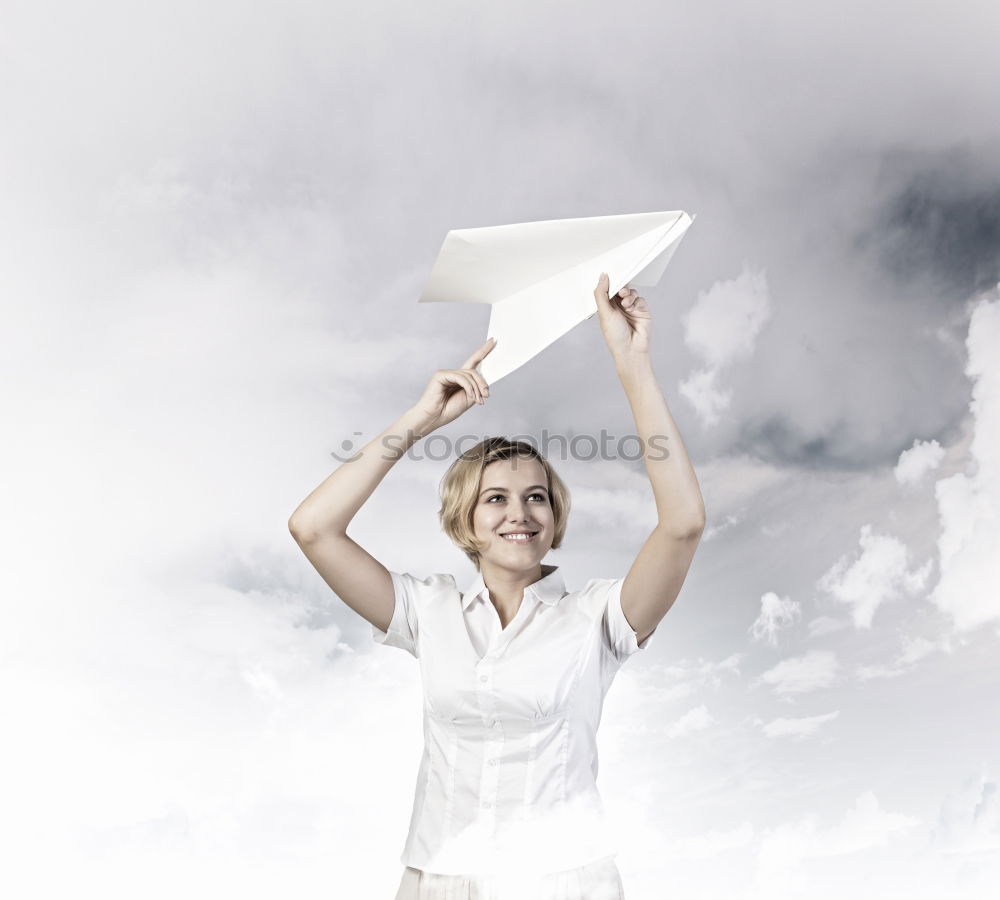 Similar – Image, Stock Photo Flying paper Joy Happy