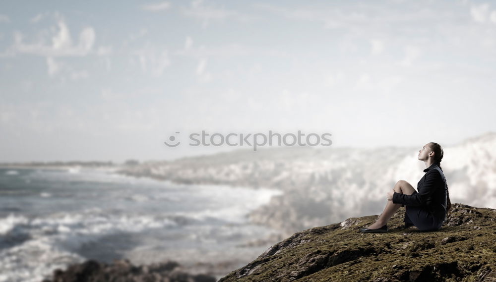 Similar – Woman standing on white cliffs by sea in England