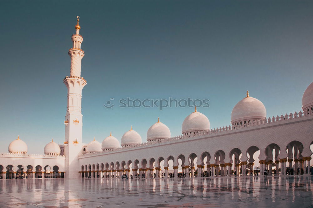 Outside Sheikh Zayid Mosque Abu Dhabi at sunset