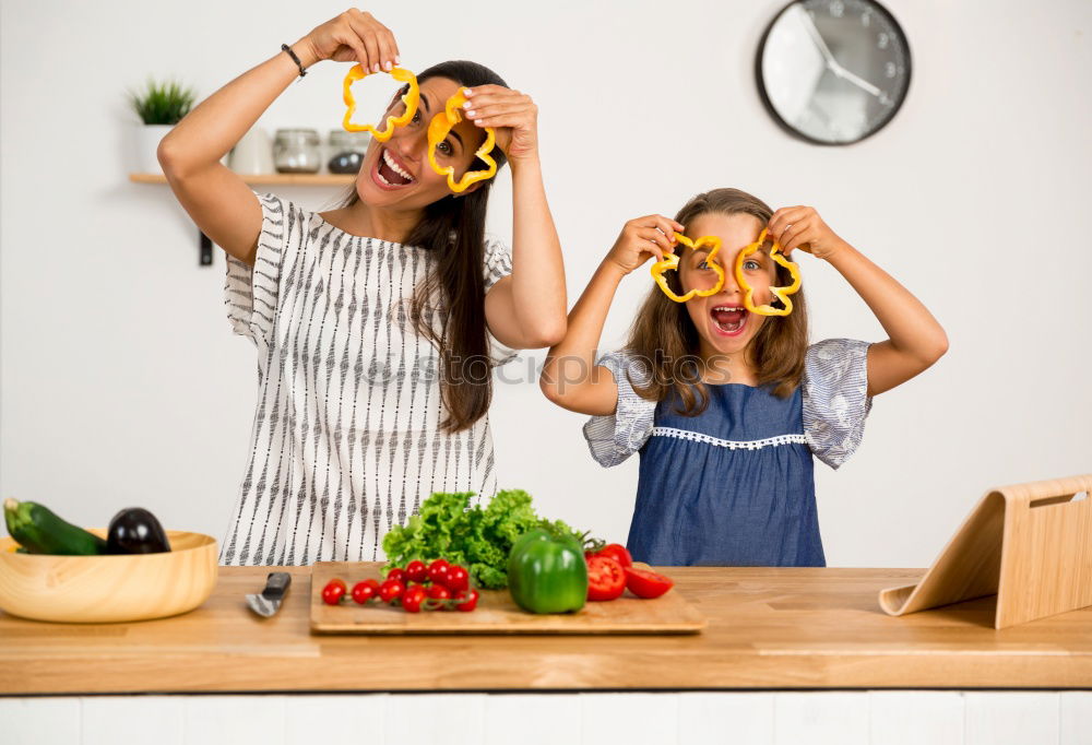 Similar – Image, Stock Photo Little sisters girl preparing baking cookies.