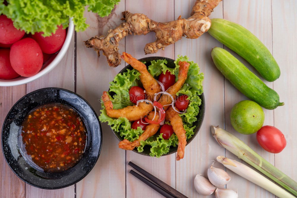 Similar – Image, Stock Photo Top view of green salad with a green juice