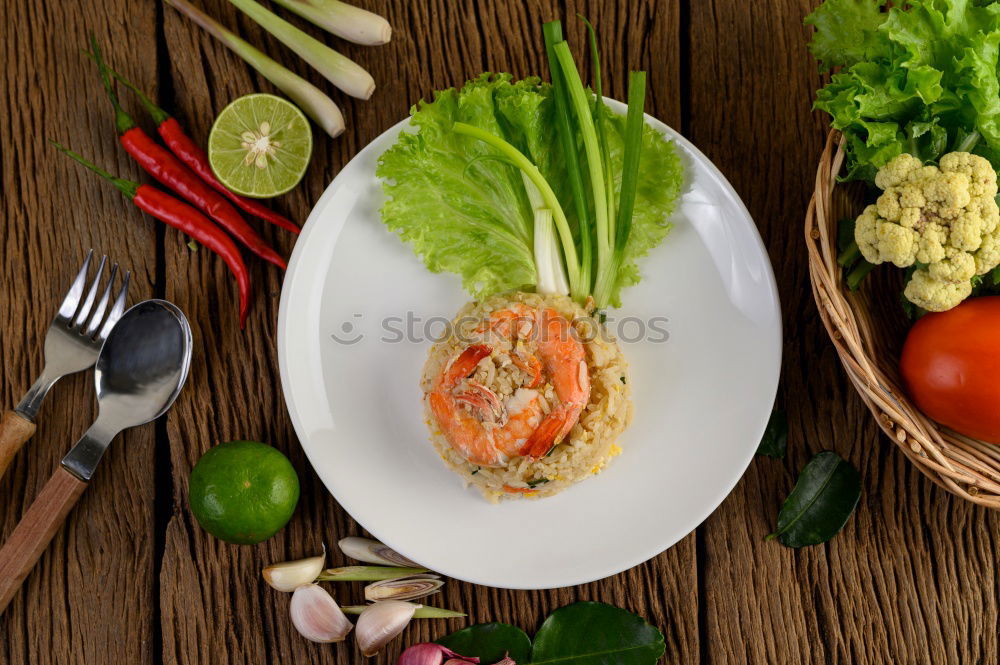 Similar – Image, Stock Photo Chicken salad with pine nuts and olive oil dressing