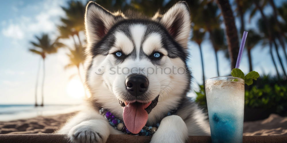 Similar – Dogs running near waving sea