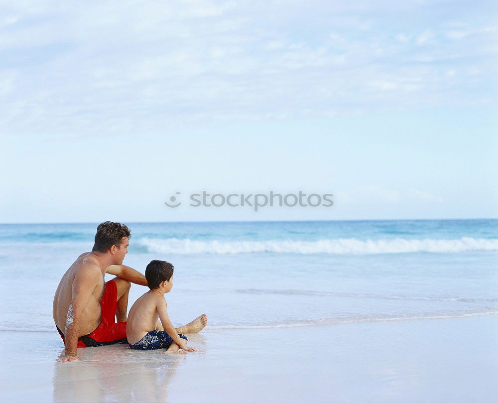 Similar – Image, Stock Photo Father and son playing on the beach at the day time.