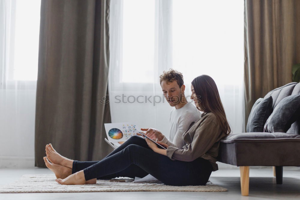 Similar – Image, Stock Photo Woman using a computer on the floor