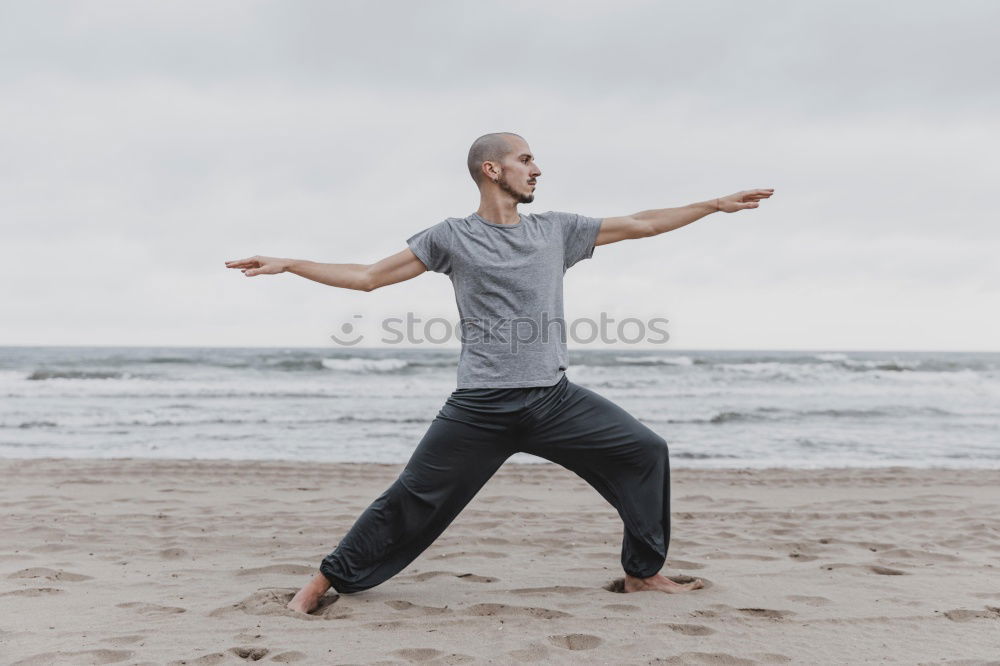 Similar – Image, Stock Photo Yoga students showing different yoga poses. Warrior II and a smile into the camera