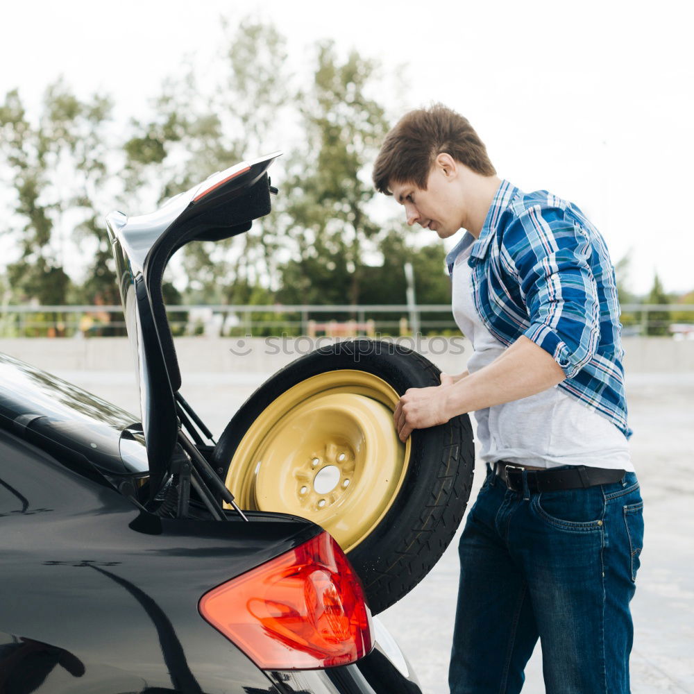 Similar – Image, Stock Photo Mechanic checking motorcycle