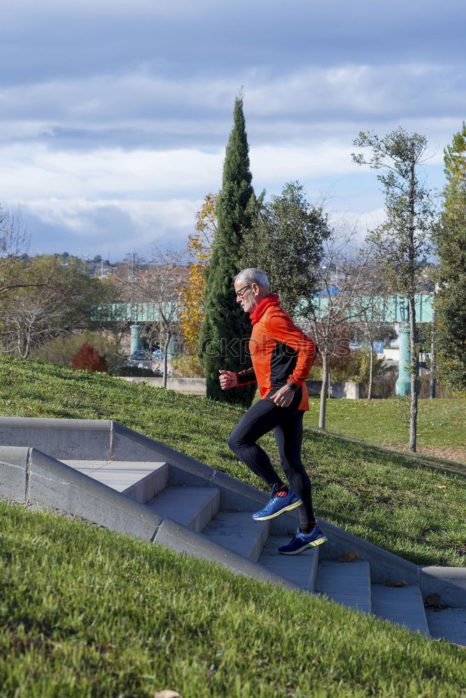 Similar – Image, Stock Photo Side view of one senior caucasian athlete man training