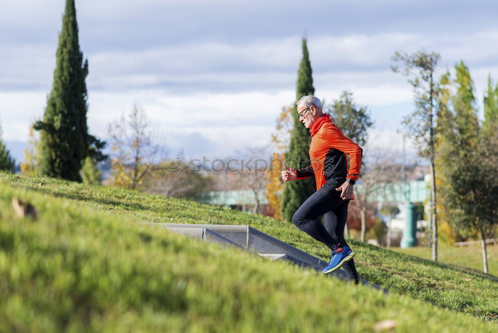 Image, Stock Photo Side view of one senior caucasian athlete man training