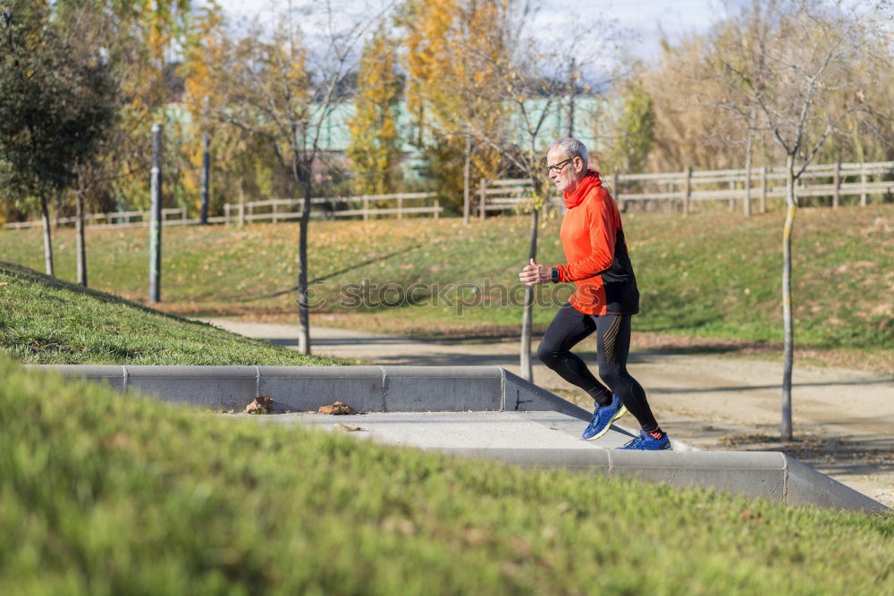 Similar – Image, Stock Photo Side view of one senior caucasian athlete man training