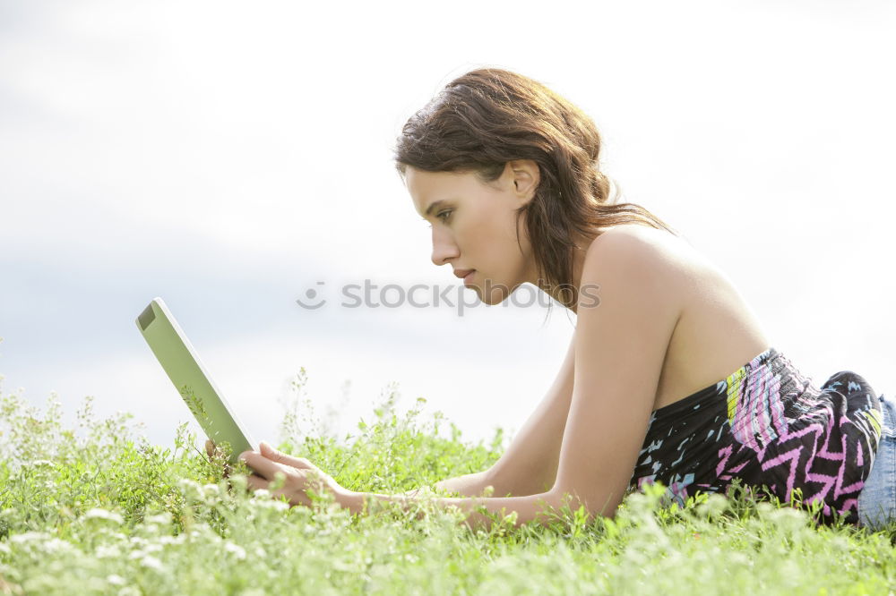 Similar – Image, Stock Photo lonely, pensive teenager sits in a field